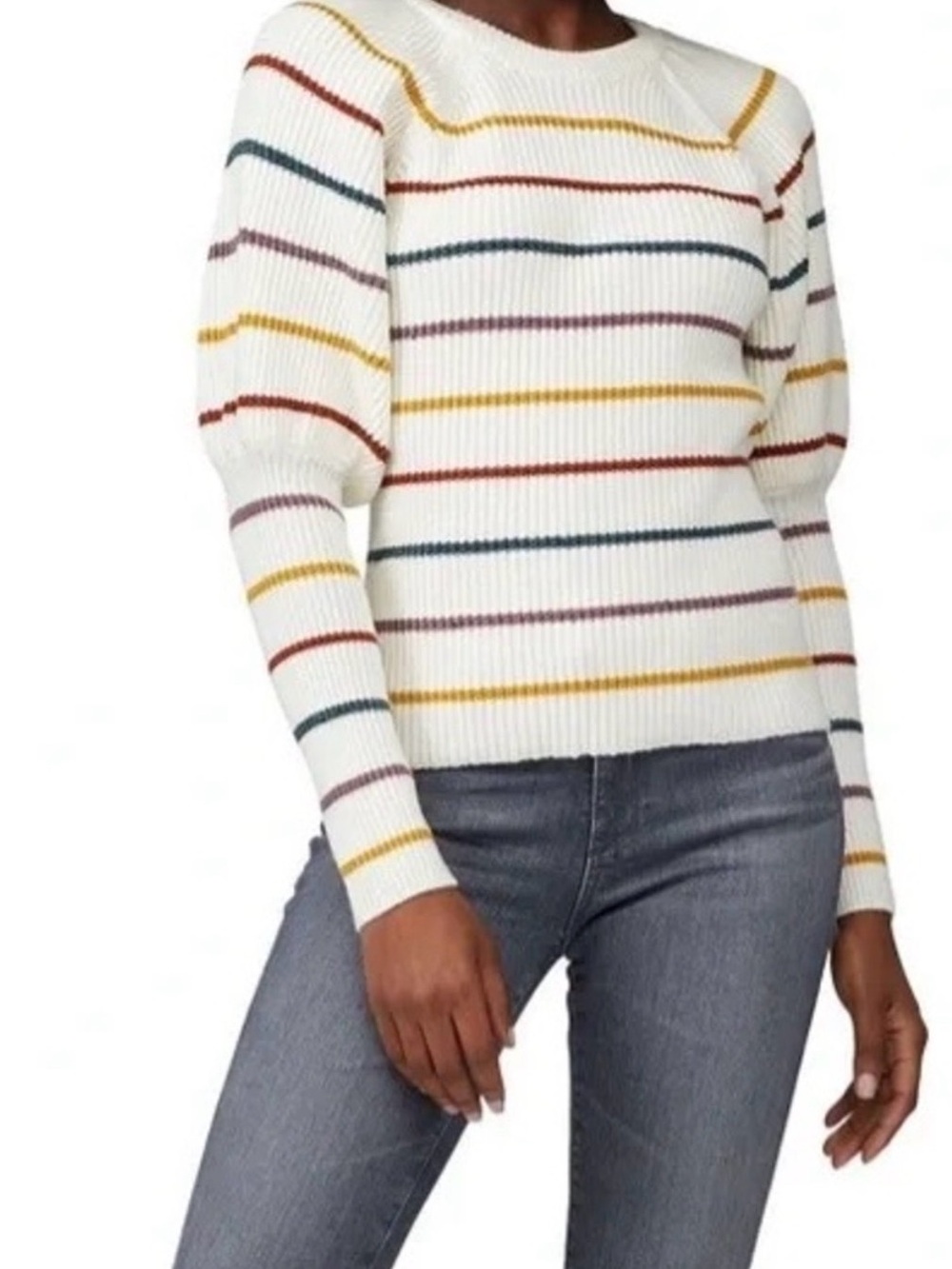 SAYLOR White Crewneck Sweater with Multi-Color Stripes